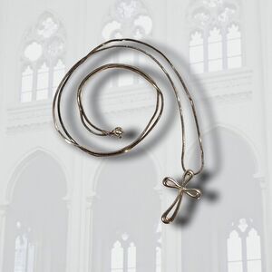 Vintage Sterling Silver Cross Pendant on Italy Snake Chain Necklace 925 Christ